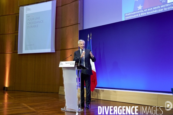 Bruno Le Maire , ministre de l économie, Olivier Dussopt Ministre chargé des Comptes publics, Presentation du Projet de loi de Finances PLF