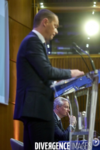 Bruno Le Maire , ministre de l économie, Olivier Dussopt Ministre chargé des Comptes publics, Presentation du Projet de loi de Finances PLF