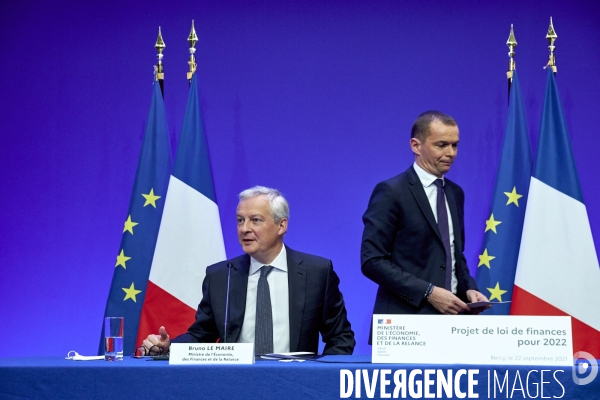 Bruno Le Maire , ministre de l économie, Olivier Dussopt Ministre chargé des Comptes publics, Presentation du Projet de loi de Finances PLF