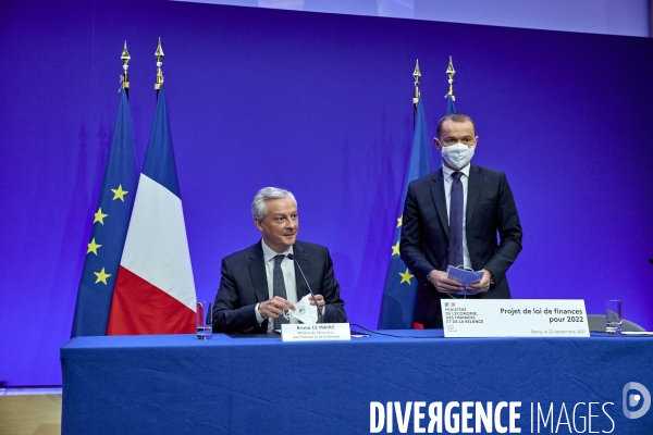 Bruno Le Maire , ministre de l économie, Olivier Dussopt Ministre chargé des Comptes publics, Presentation du Projet de loi de Finances PLF