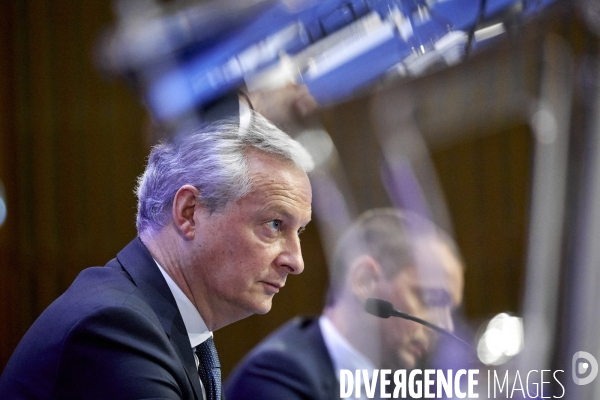 Bruno Le Maire , ministre de l économie, Olivier Dussopt Ministre chargé des Comptes publics, Presentation du Projet de loi de Finances PLF