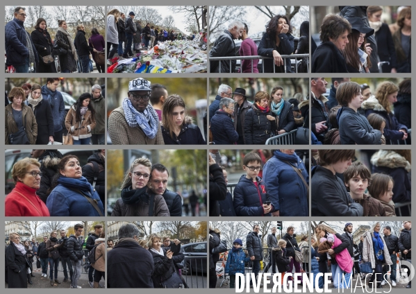 Portraits de la foule devant le Bataclan 1 mois après les attentats du 13 novembre 2015