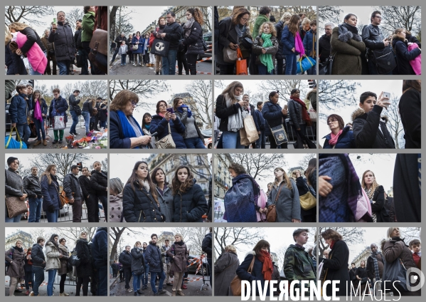 Portraits de la foule devant le Bataclan 1 mois après les attentats du 13 novembre 2015