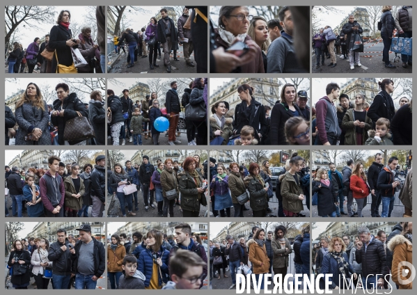 Portraits de la foule devant le Bataclan 1 mois après les attentats du 13 novembre 2015