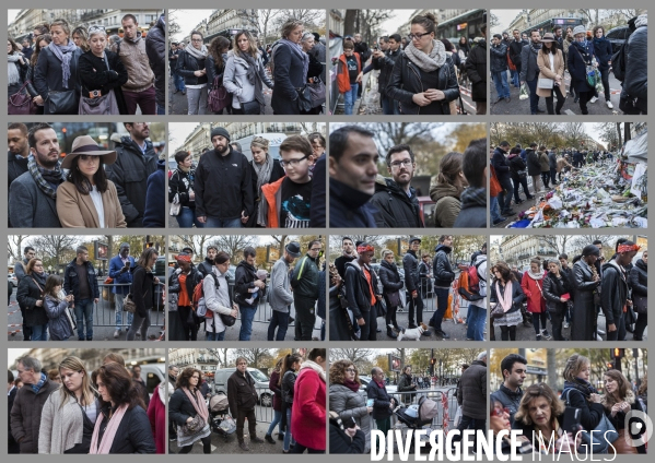 Portraits de la foule devant le Bataclan 1 mois après les attentats du 13 novembre 2015