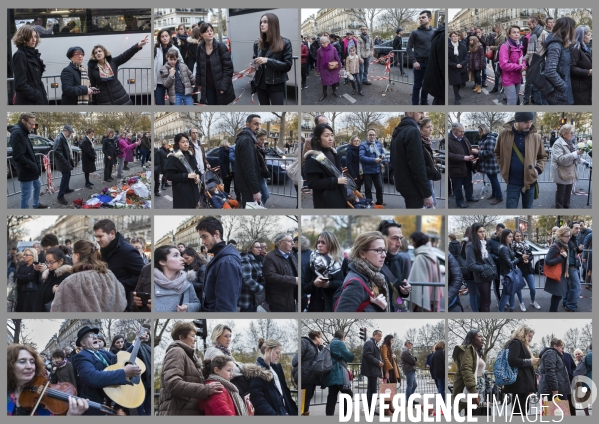 Portraits de la foule devant le Bataclan 1 mois après les attentats du 13 novembre 2015