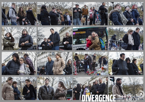 Portraits de la foule devant le Bataclan 1 mois après les attentats du 13 novembre 2015