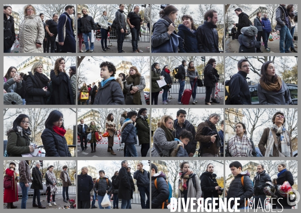 Portraits de la foule devant le Bataclan 1 mois après les attentats du 13 novembre 2015