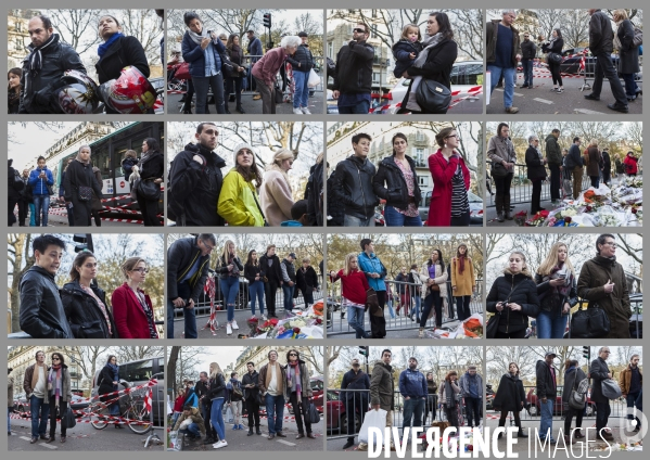 Portraits de la foule devant le Bataclan 1 mois après les attentats du 13 novembre 2015