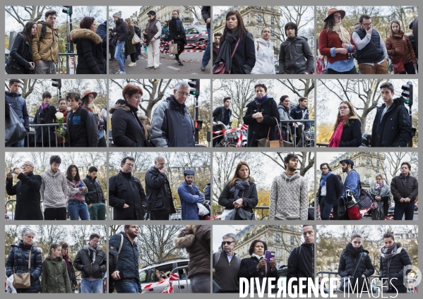 Portraits de la foule devant le Bataclan 1 mois après les attentats du 13 novembre 2015