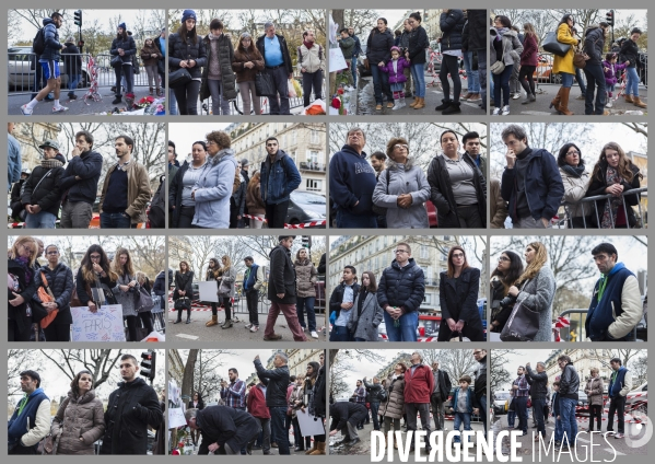 Portraits de la foule devant le Bataclan 1 mois après les attentats du 13 novembre 2015