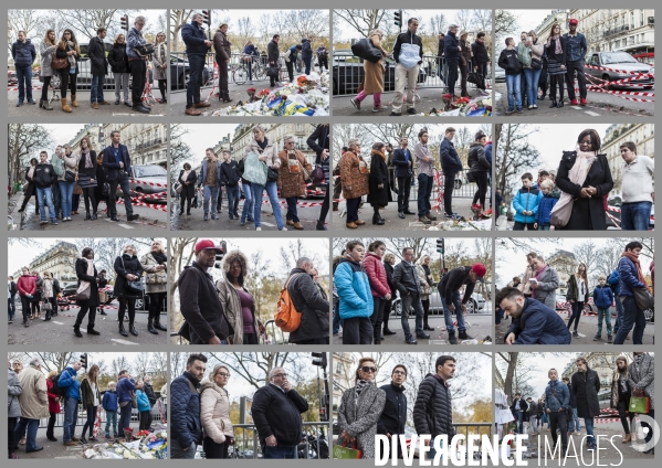 Portraits de la foule devant le Bataclan 1 mois après les attentats du 13 novembre 2015