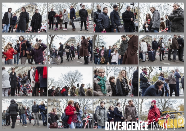 Portraits de la foule devant le Bataclan 1 mois après les attentats du 13 novembre 2015