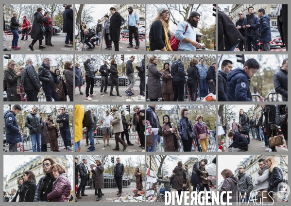 Portraits de la foule devant le Bataclan 1 mois après les attentats du 13 novembre 2015