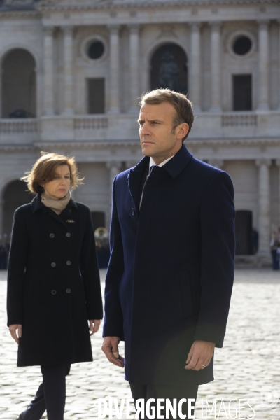 Cérémonie militaire présidée par Emmanuel MACRON aux Invalides.