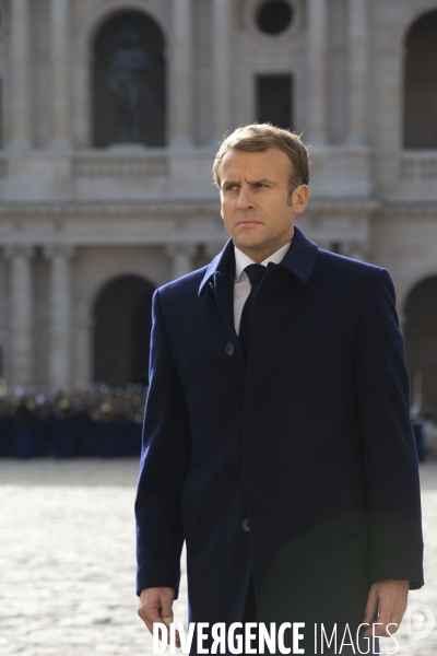 Cérémonie militaire présidée par Emmanuel MACRON aux Invalides.