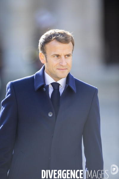 Cérémonie militaire présidée par Emmanuel MACRON aux Invalides.