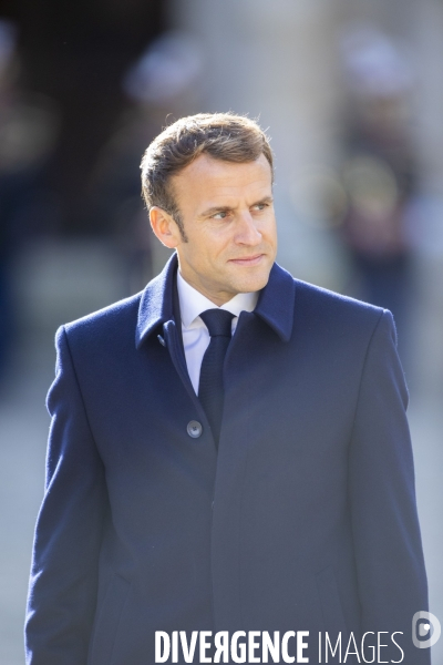 Cérémonie militaire présidée par Emmanuel MACRON aux Invalides.