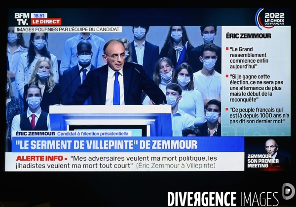 Retransmission du 1er meeting d Eric Zemmour, en direct sur BFM tv