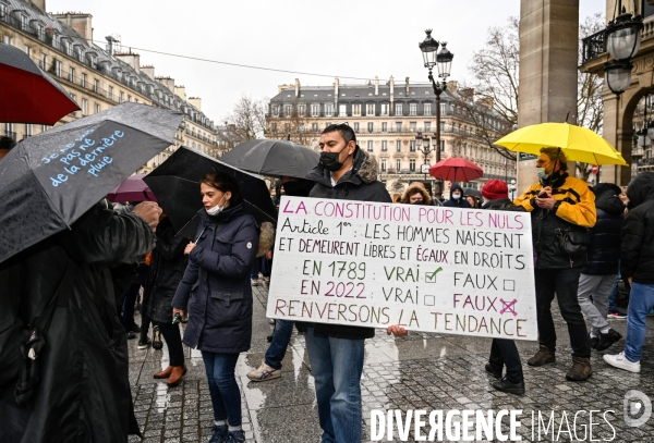 Manifestation nationale citoyenne et pacifique contre le pass vaccinal, contre la gestion de la crise sanitaire par le gouvernement. Paris le 8 janvier 2022. Vaccine pass.
