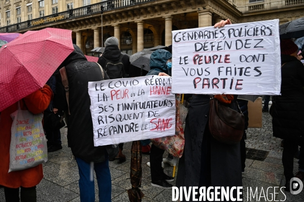 Manifestation nationale citoyenne et pacifique contre le pass vaccinal, contre la gestion de la crise sanitaire par le gouvernement. Paris le 8 janvier 2022. Vaccine pass.