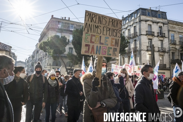 Manifestation des personnels de l éducation nationale contre les protocoles sanitaires - Montpellier, 13.01.2022