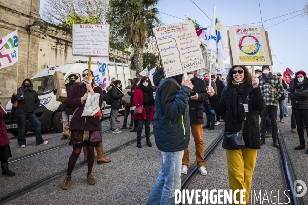 Manifestation des personnels de l éducation nationale contre les protocoles sanitaires - Montpellier, 13.01.2022