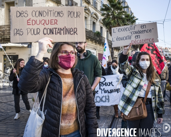 Manifestation des personnels de l éducation nationale contre les protocoles sanitaires - Montpellier, 13.01.2022