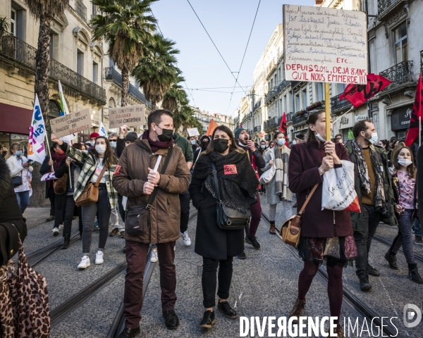 Manifestation des personnels de l éducation nationale contre les protocoles sanitaires - Montpellier, 13.01.2022