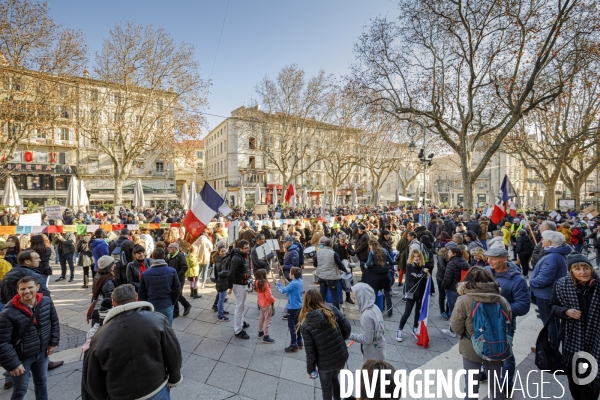 Manifestation pass vaccinal contre  l appetit de pouvoir et de domination  ? Avignon 15 janvier 2022.