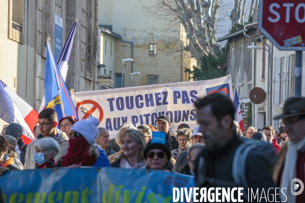 Manifestation pass vaccinal contre  l appetit de pouvoir et de domination  ? Avignon 15 janvier 2022.