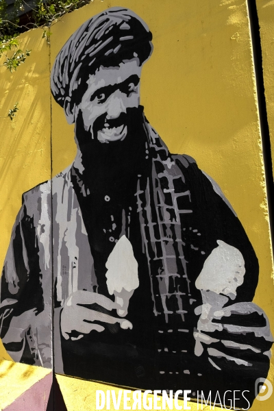 L art de la rue de Kaboul, les peintures murales de Kaboul ont été peintes par les talibans. Kabul street art, murals in Kabul have been painted over by Taliban.