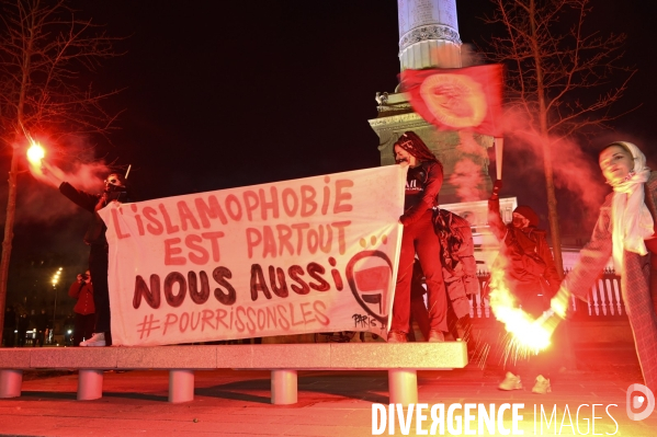 Marche de nuit féministe à Paris, pour les droits des femmes. la Journée internationale des droits des femmes, le 8 Mars 2022. International women sday in Paris.