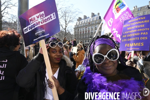 Manifestation pour La Journée internationale des droits des femmes, le 8 Mars 2022. International women sday in Paris.