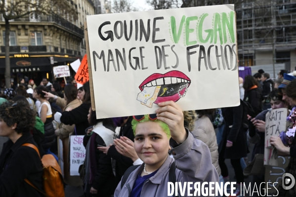 Manifestation pour La Journée internationale des droits des femmes, le 8 Mars 2022. International women sday in Paris.