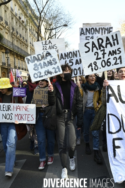 Manifestation pour La Journée internationale des droits des femmes, le 8 Mars 2022. International women sday in Paris.