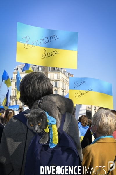 Guerre en UKRAINE. Rassemblement à Paris contre l invasion RUSSE en UKRAINE. Le 19.03.2022. Conflict in Ukraine. People protest against Russia s military invasion of Ukraine.