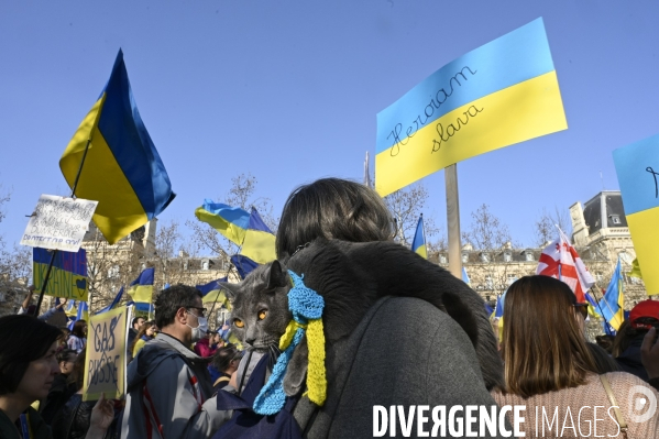 Guerre en UKRAINE. Rassemblement à Paris contre l invasion RUSSE en UKRAINE. Le 19.03.2022. Conflict in Ukraine. People protest against Russia s military invasion of Ukraine.