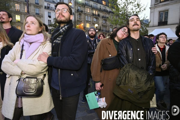 Soirée du 1er tour à l élection présidentielle 2022, avec les citoyens qui soutiennent Jean-Luc Mélenchon, candidat de la France Insoumise.