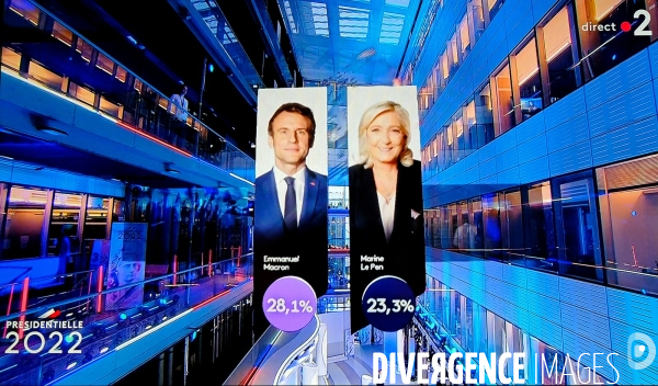 Soirée electorale à la TV.Premier tour des présidentielles 2022