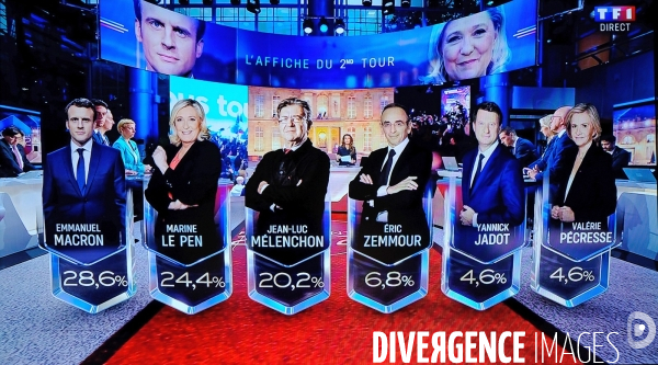 Soirée electorale à la TV.Premier tour des présidentielles 2022