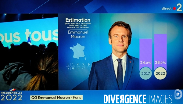 Soirée electorale à la TV.Premier tour des présidentielles 2022