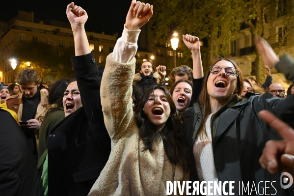 Soirée du 1er tour à l élection présidentielle 2022, avec les citoyens qui soutiennent Jean-Luc Mélenchon, candidat de la France Insoumise.