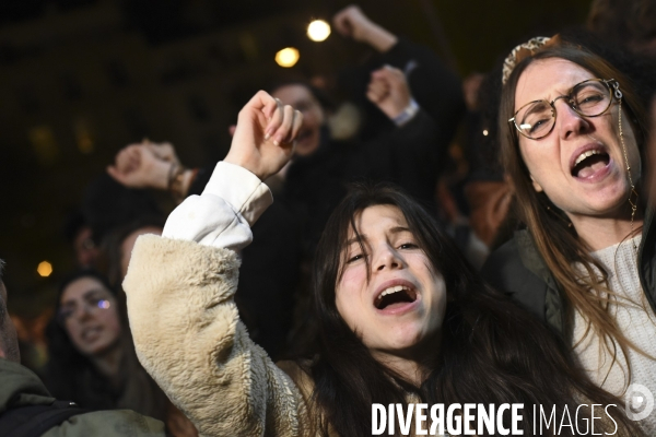 Soirée du 1er tour à l élection présidentielle 2022, avec les citoyens qui soutiennent Jean-Luc Mélenchon, candidat de la France Insoumise.