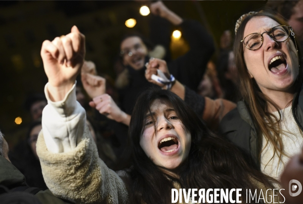 Soirée du 1er tour à l élection présidentielle 2022, avec les citoyens qui soutiennent Jean-Luc Mélenchon, candidat de la France Insoumise.