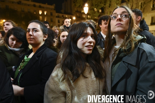 Soirée du 1er tour à l élection présidentielle 2022, avec les citoyens qui soutiennent Jean-Luc Mélenchon, candidat de la France Insoumise.