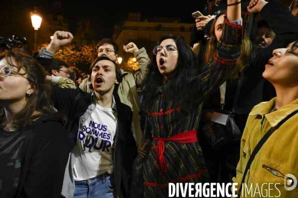 Soirée du 1er tour à l élection présidentielle 2022, avec les citoyens qui soutiennent Jean-Luc Mélenchon, candidat de la France Insoumise.