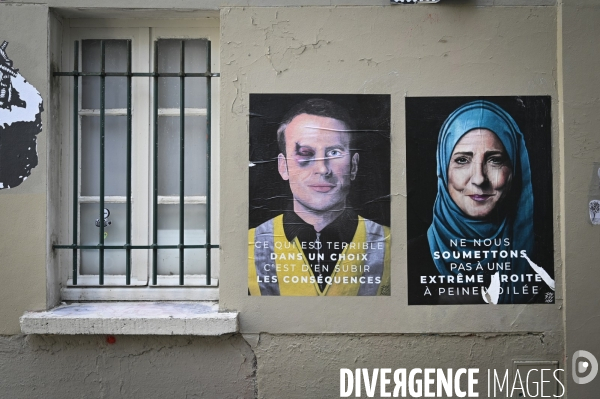 Affiches caricaturales des candidats à l election présidentielle 2022.  Politics graffitis