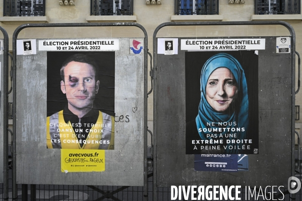 Affiches caricaturales des candidats à l election présidentielle 2022.  Politics graffitis