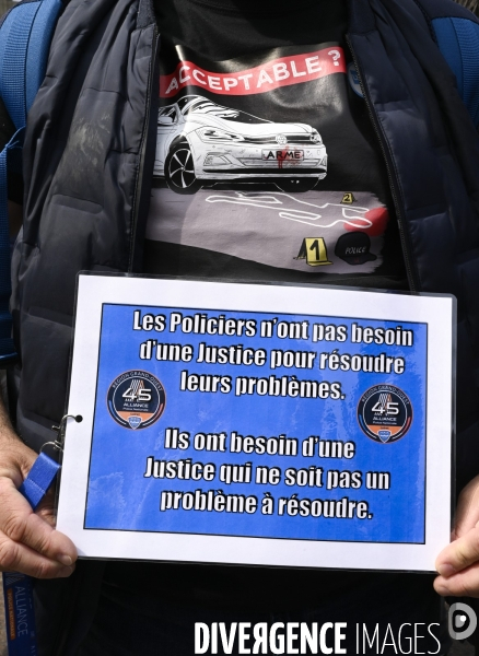 Rassemblement de forces de l ordre, en soutien à un collègue mis en examen pour  homicide volontaire  . Demonstration called by police.